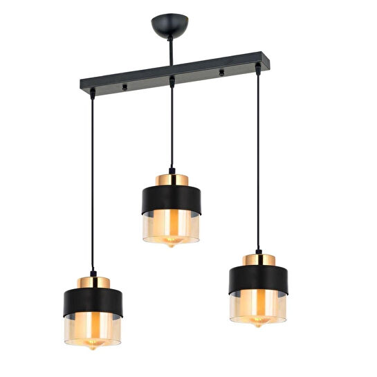 Apliqa Boris 3lü Sıralı Siyah Gold Sarkıt Modern Genç Odası Mutfak Retro Salon Avize