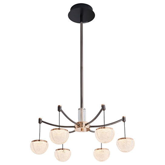 Apliqa Derem 6lı Siyah Gold 80 Watt Yuvarlak Kristal Taşlı Salon Led Sarkıt Avize