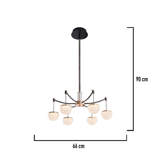 Apliqa Derem 6lı Siyah Gold 80 Watt Yuvarlak Kristal Taşlı Salon Led Sarkıt Avize