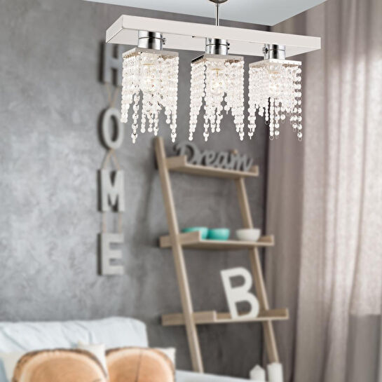 Apliqa Nikola 3lü Krom Kristalli Taşlı Modern Tasarım Kristal Salon Avize