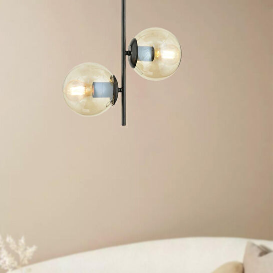 Apliqa Malibu 2 Li Siyah Bal Camlı Modern Genç Odası Mutfak Yatak Odası Retro Salon Avize