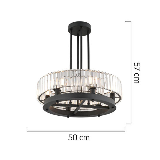 Apliqa Azalea 6lı Siyah Kristalli Taşlı Modern Tasarım Kristal Büyük Salon Avize