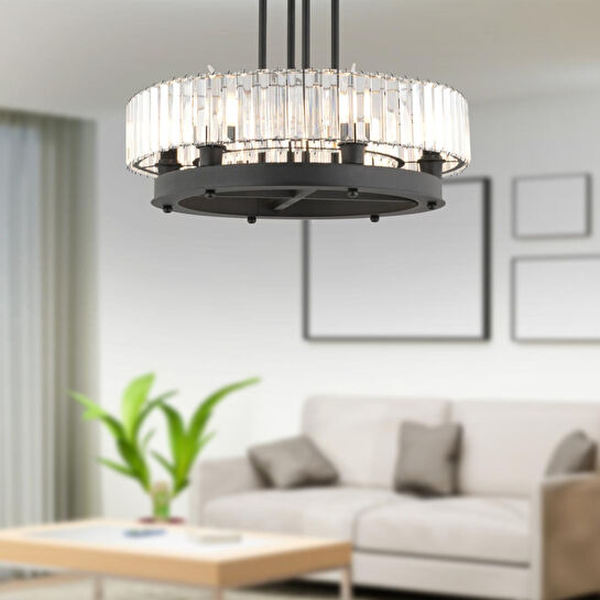 Apliqa Azalea 6lı Siyah Kristalli Taşlı Modern Tasarım Kristal Büyük Salon Avize