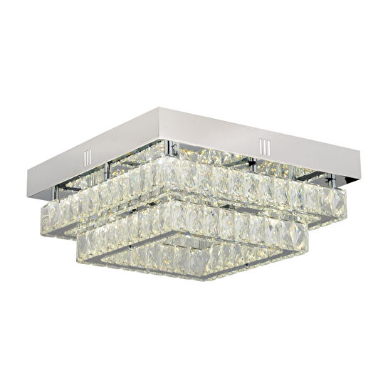 Apliqa Modina 2 Katlı Krom Ledli 3 Renkli 70 Watt Kristalli Taşlı Modern Tasarım Led Kristal Salon Avize