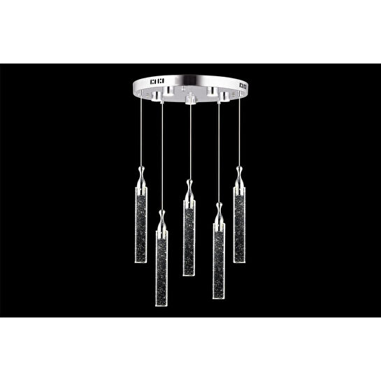 Apliqa Klaus 5'li Yuvarlak Krom Kristal Ledli Modern Oturma Odası Salon Sarkıt Avize