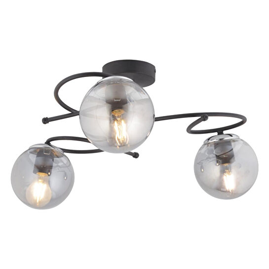 Apliqa Rodonit 3lü Siyah Krom Füme Camlı Modern Sarkıt Genç Odası Yatak Odası Retro Salon Avize