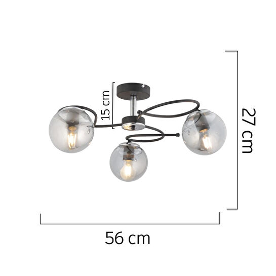 Apliqa Rodonit 3lü Siyah Krom Füme Camlı Modern Sarkıt Genç Odası Yatak Odası Retro Salon Avize