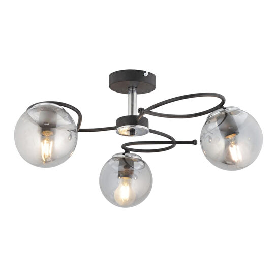 Apliqa Rodonit 3lü Siyah Krom Füme Camlı Modern Sarkıt Genç Odası Yatak Odası Retro Salon Avize