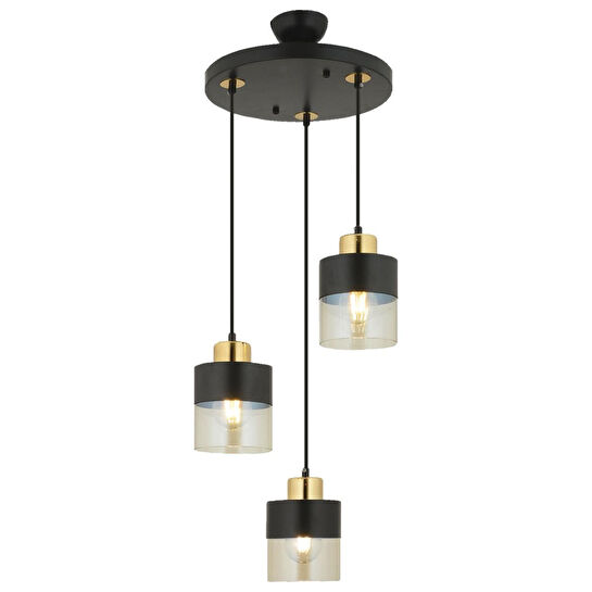 Apliqa Boris 3lü Yuvarlak Siyah Gold Sarkıt Modern Genç Odası Mutfak Retro Salon Avize