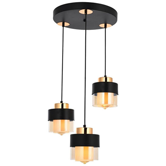 Apliqa Boris 3lü Yuvarlak Siyah Gold Sarkıt Modern Genç Odası Mutfak Retro Salon Avize