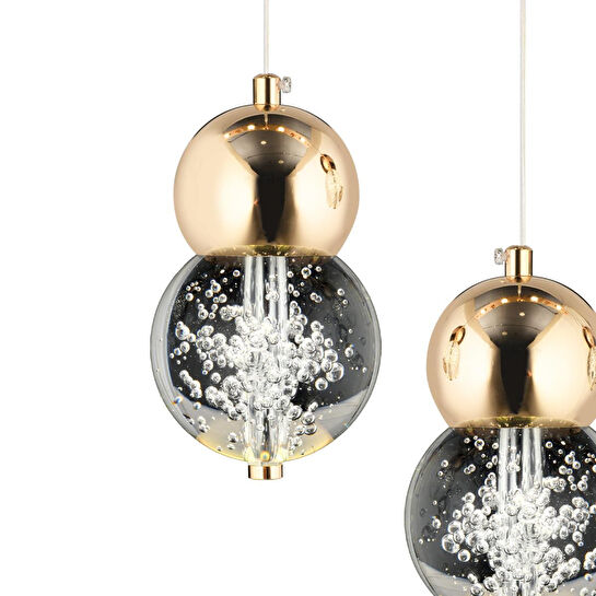 Apliqa Sasha 3'lü Yuvarlak 3 Renkli 48 Watt Gold Kristal Ledli Modern Oturma Odası Salon Sarkıt Avize