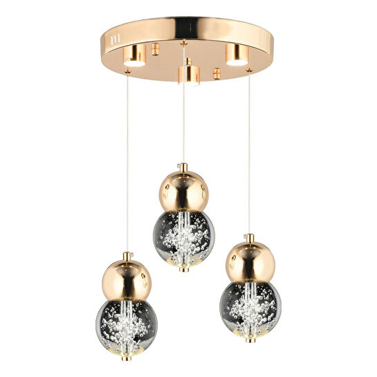 Apliqa Sasha 3'lü Yuvarlak 3 Renkli 48 Watt Gold Kristal Ledli Modern Oturma Odası Salon Sarkıt Avize