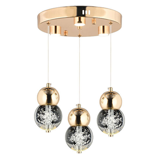Apliqa Sasha 3'lü Yuvarlak 3 Renkli 48 Watt Gold Kristal Ledli Modern Oturma Odası Salon Sarkıt Avize