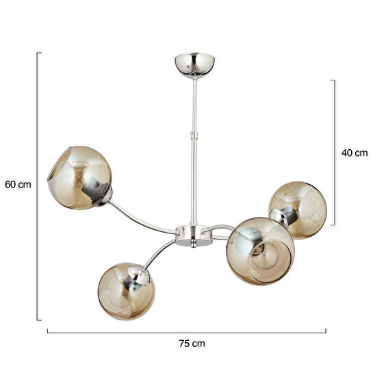 Apliqa Ecvet 4lü Krom Modern Oturma Odası Yatak Odası Salon Avize