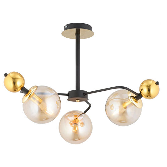 Apliqa Florit 3'lü Siyah Gold Modern Oturma Odası Salon Avize