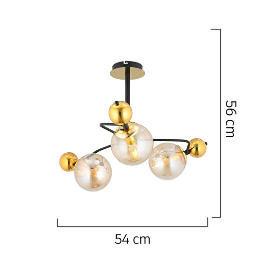 Apliqa Florit 3'lü Siyah Gold Modern Oturma Odası Salon Avize