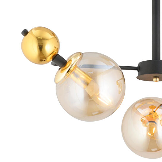 Apliqa Florit 3'lü Siyah Gold Modern Oturma Odası Salon Avize