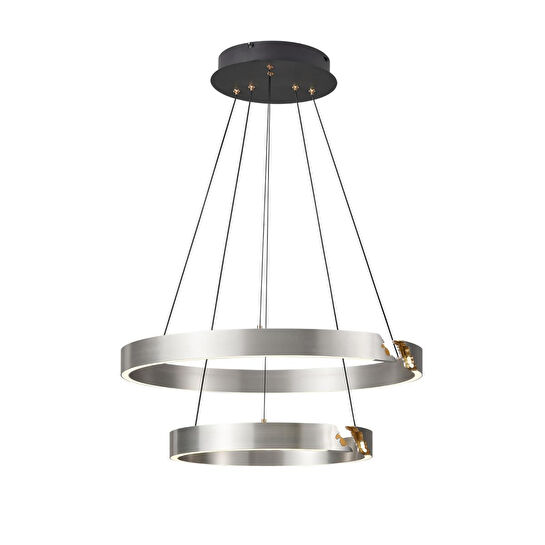 Apliqa Late Gri İki Katlı Yuvarlak 69 Watt Modern Sarkıt Salon Led Avize