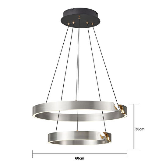 Apliqa Late Gri İki Katlı Yuvarlak 69 Watt Modern Sarkıt Salon Led Avize