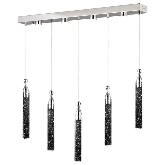 Apliqa Klaus 5'li Sıralı 3 Renkli 75 Watt Krom Kristal Ledli Modern Oturma Odası Salon Sarkıt Avize