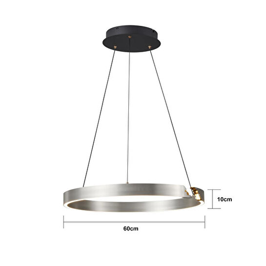 Apliqa Late Gri 60'lık Yuvarlak 41 Watt Modern Sarkıt Salon Led Avize