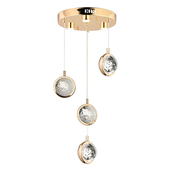 Apliqa Eldon 4'lü Yuvarlak 3 Renk 61 Wattgold Kristal Ledli Modern Oturma Odası Salon Sarkıt Avize