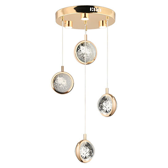 Apliqa Eldon 4'lü Yuvarlak 3 Renk 61 Wattgold Kristal Ledli Modern Oturma Odası Salon Sarkıt Avize