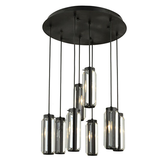 Apliqa Natali 8 Li Yuvarlak Siyah Modern Kristalli, Taşlı Modern Tasarım Kristal Salon Sarkıt Avize