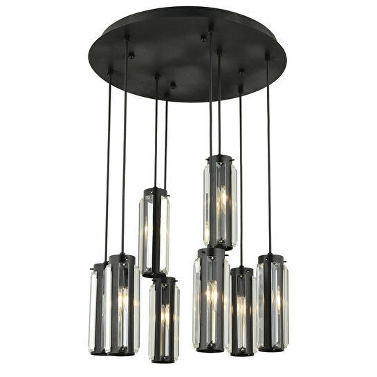 Apliqa Natali 8 Li Yuvarlak Siyah Modern Kristalli, Taşlı Modern Tasarım Kristal Salon Sarkıt Avize