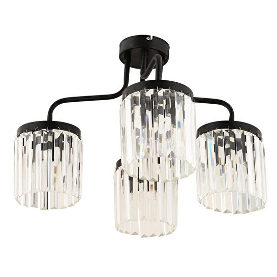 Apliqa Ayan 4lü Siyah Kristalli Taşlı Modern Tasarım Kristal Salon Avize