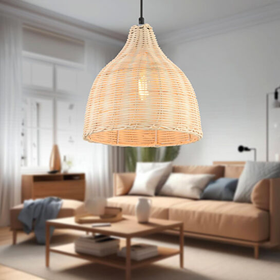 Apliqa Bannan Tekli Rattan Modern Tasarım Hazeran Avize Oturma Odası Bambu Avize