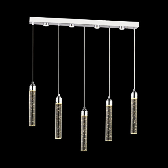 Apliqa Zaki 5 Li Sıralı Krom Kaplama 3 Renkli 72 Watt Ledli Modern Tasarım Oturma Odası,yemek Masa Üstüı,salon Sarkıt Led Avize