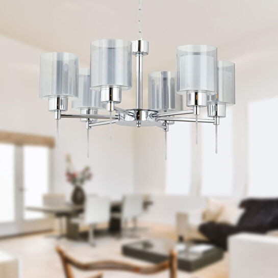 Apliqa Goldie 6 Lı Krom Kaplama Modern Yatak Odası Salon Avize