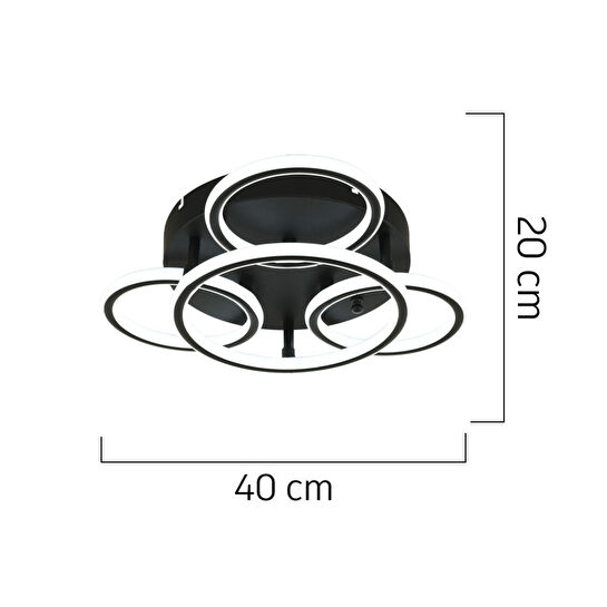 Apliqa Dalia Siyah 114 Watt Ledli Modern Mutfak Banyo Led Salon Plafonyer Avize