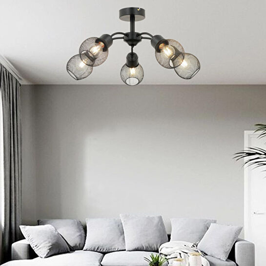 Apliqa Elva 5 Li Siyah Modern Genç Odası Mutfak Oturma Odası Retro Salon Avize