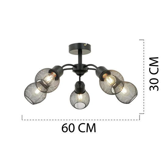 Apliqa Elva 5 Li Siyah Modern Genç Odası Mutfak Oturma Odası Retro Salon Avize