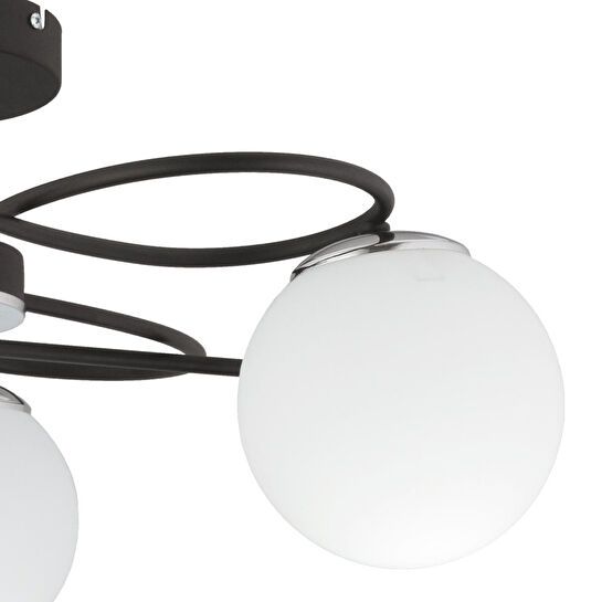 Apliqa Rodonit 3lü Siyah Krom Beyaz Camlı Modern Sarkıt Genç Odası Yatak Odası Retro Salon Avize