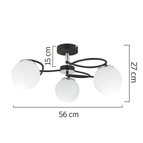 Apliqa Rodonit 3lü Siyah Krom Beyaz Camlı Modern Sarkıt Genç Odası Yatak Odası Retro Salon Avize