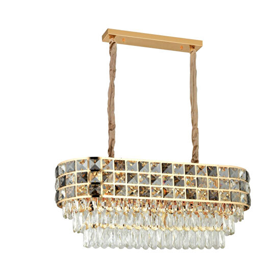 Apliqa Orrel 10'lu Sıralı Gold Kristal Taşlı Modern Yemek Odası Salon Sarkıt Avize