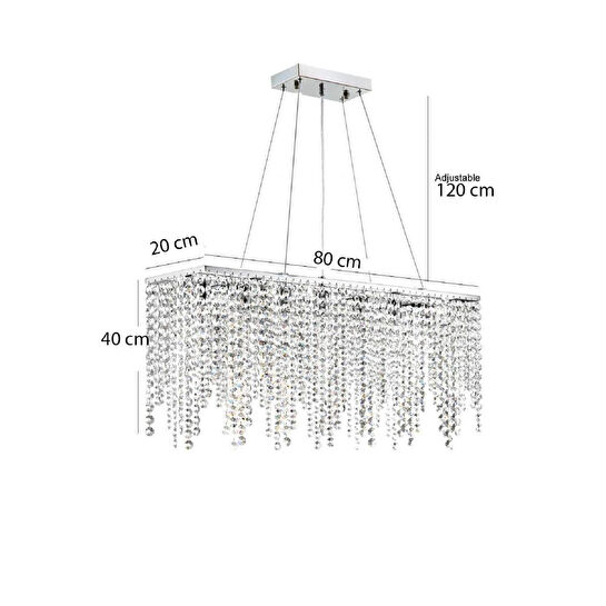 Apliqa Vita 7 Lı Krom Kristalli Taşlı Modern Tasarım Kristal Salon Avize