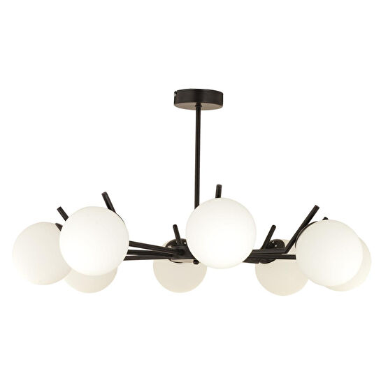 Apliqa Sara 8li Siyah Beyaz Camlı Modern Genç Odası Yemek Masası Üstü Retro Salon Avize