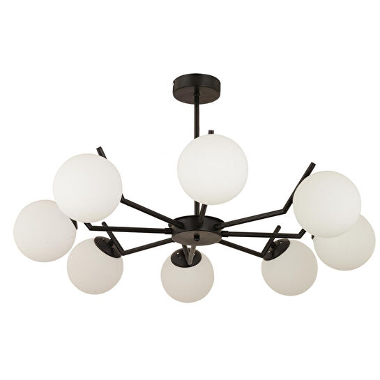 Apliqa Sara 8li Siyah Beyaz Camlı Modern Genç Odası Yemek Masası Üstü Retro Salon Avize