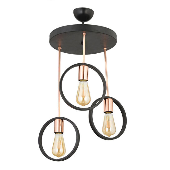 Apliqa Halka 3lü Yuvarlak Bakır Siyah Modern Koridor Mutfak Salon Retro Avize