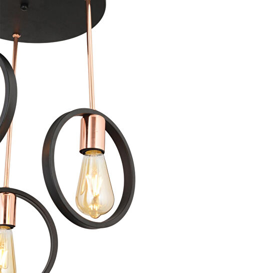 Apliqa Halka 3lü Yuvarlak Bakır Siyah Modern Koridor Mutfak Salon Retro Avize