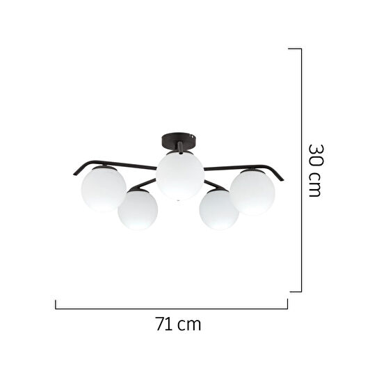 Apliqa Diaspor 5li Yuvarlak Siyah Modern Sarkıt Genç Odası Yatak Odası Retro Salon Avize