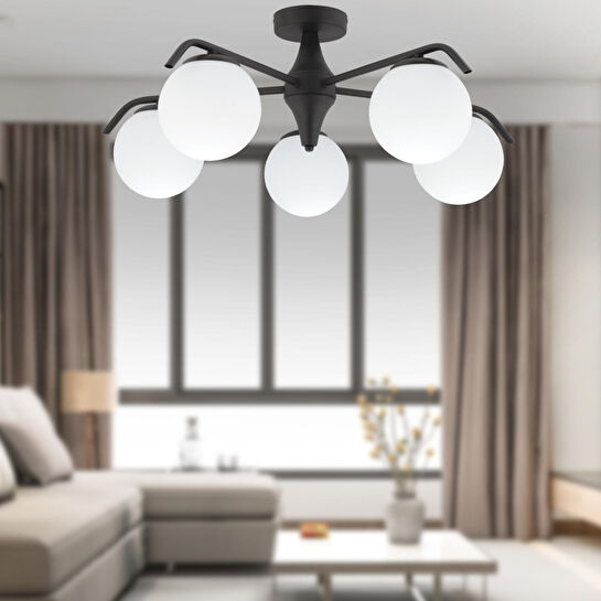 Apliqa Diaspor 5li Yuvarlak Siyah Modern Sarkıt Genç Odası Yatak Odası Retro Salon Avize