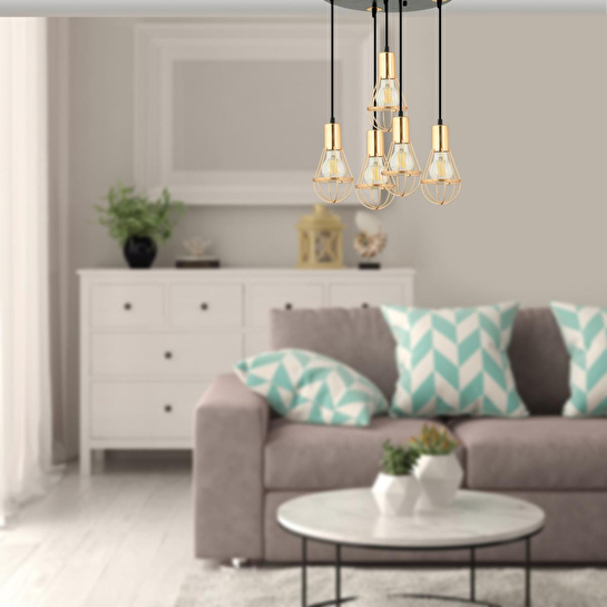 Apliqa Ciri 5 Li Yuvarlak Gold Kaplama Tel Sarkıt Modern Genç Odası Mutfak Oturma Odası Salon Sarkıt Avize