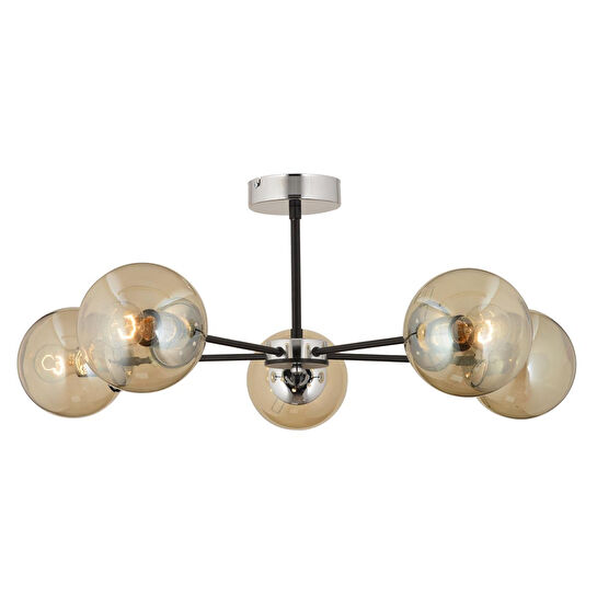 Apliqa Nide 5li Siyah Krom Bal Camlı Modern Genç Odası Yatak Odası Retro Salon Avize