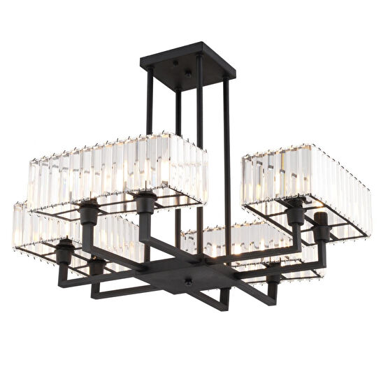Apliqa Brambles 8'li Siyah Kristalli Taşlı Modern Tasarım Kristal Salon Avize