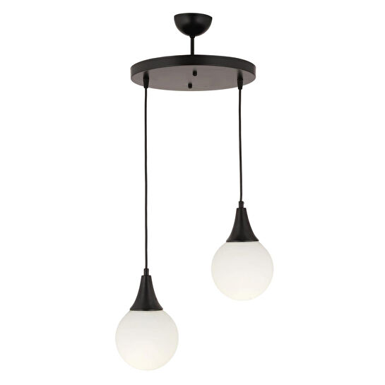 Apliqa Damla 2li Yuvarlak Siyah Beyaz Camlı Sarkıt Modern Genç Odası Mutfaksalon Avize